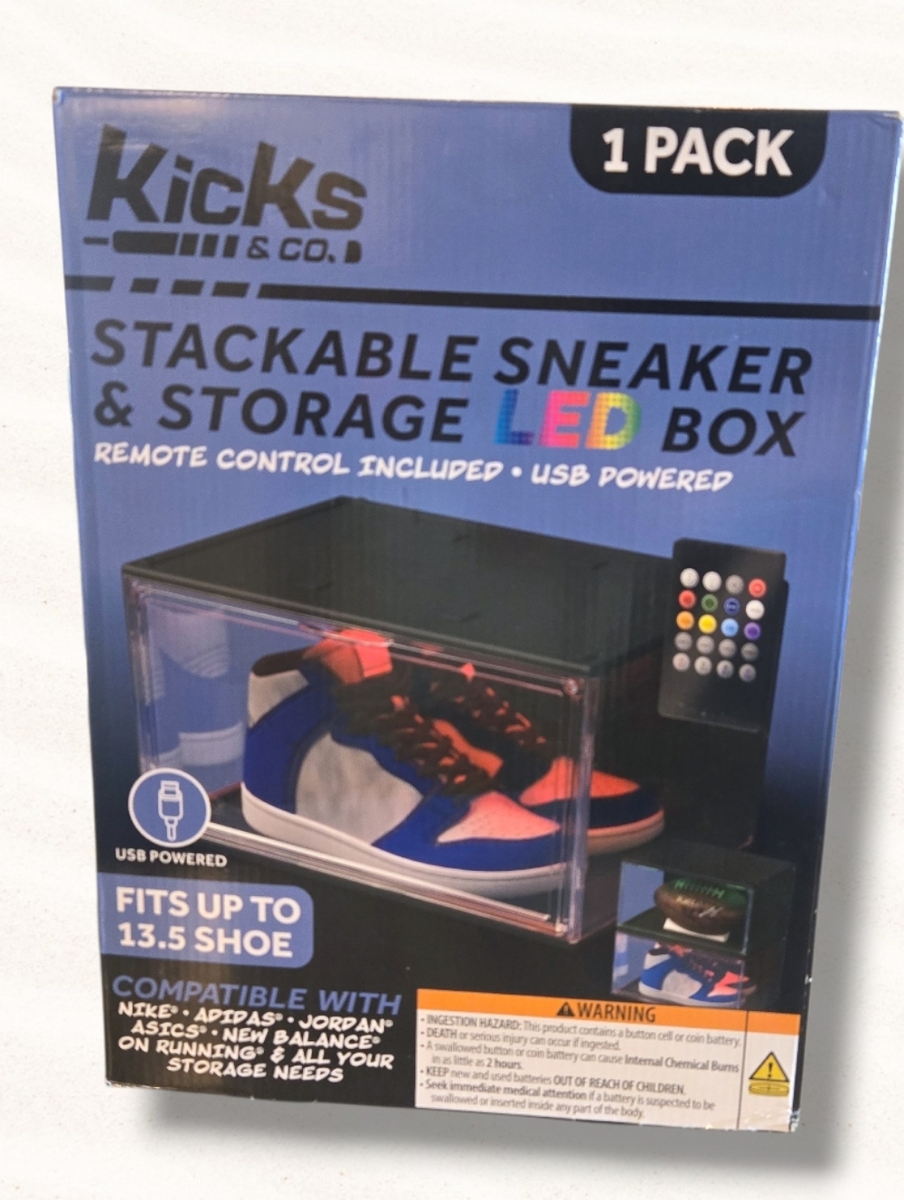Kicks & Co. Stackable Sneaker Storage Led Box Magnetic Shoe Display Case US 13.5